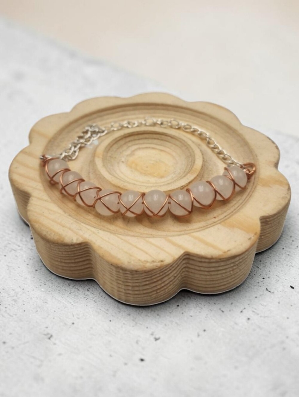 Handmade Wire-wrapped Elegant Milky White Adjustable Beaded Bracelet